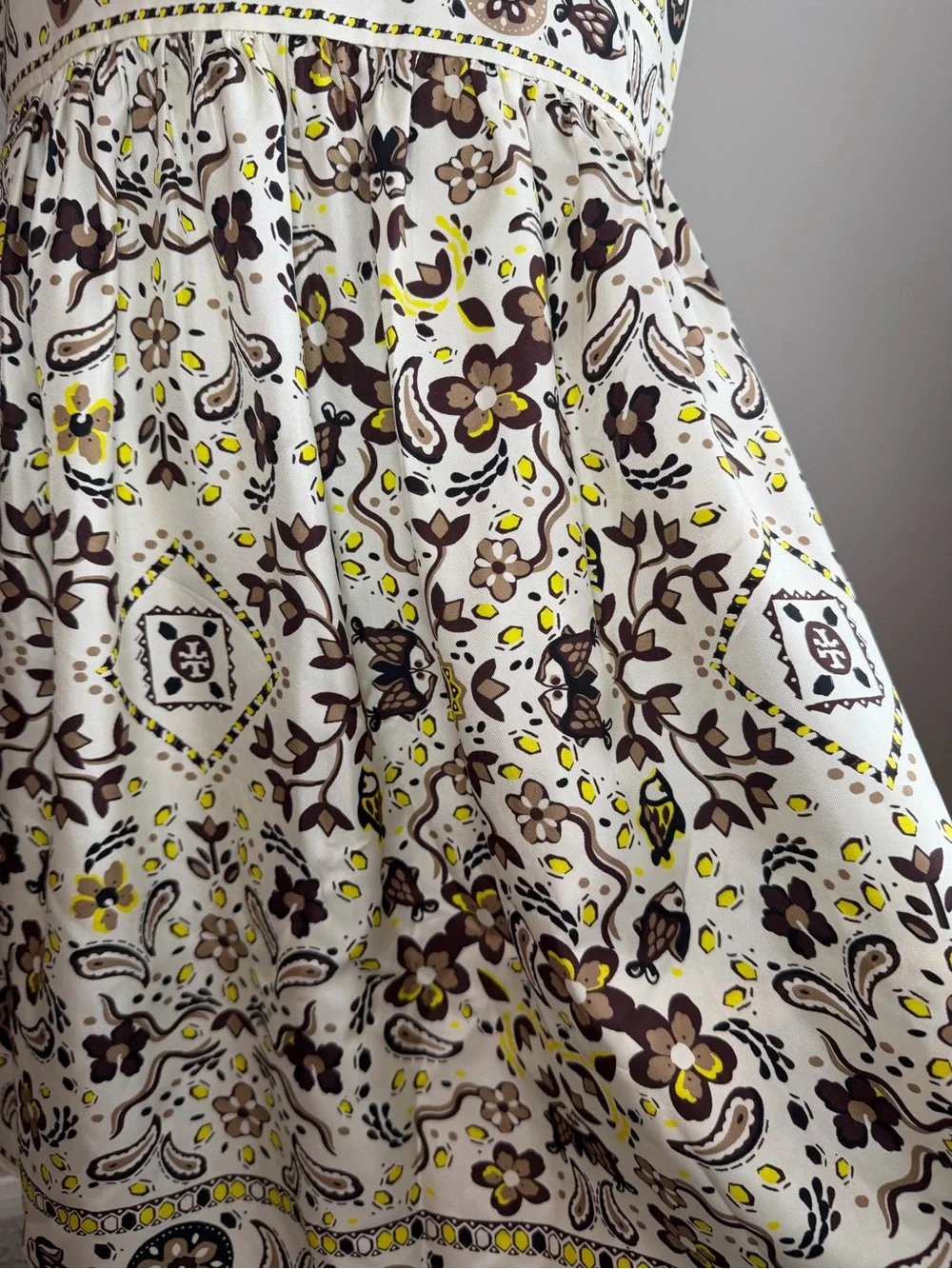 Tory Burch Pisces Dream Print Silk Dress Ivory Floral Luxury Designer Size 8